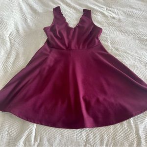 French Gray Maroon Scallop Dress